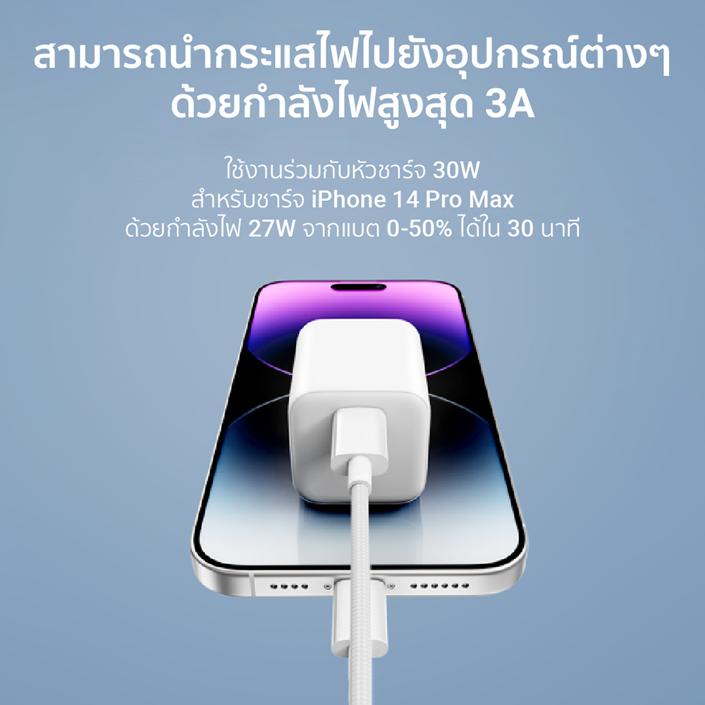 สายชาร์จเร็ว CUKTECH รุ่น CL315P USB-C to Lightning 3A ยาว 1.5 เมตร สีขาว (รองรับการชาร์จ PD)_4